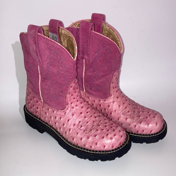Ariat Shoes Ariat Fat Baby Cowgirl Boots Faux Ostrich Pink Poshmark